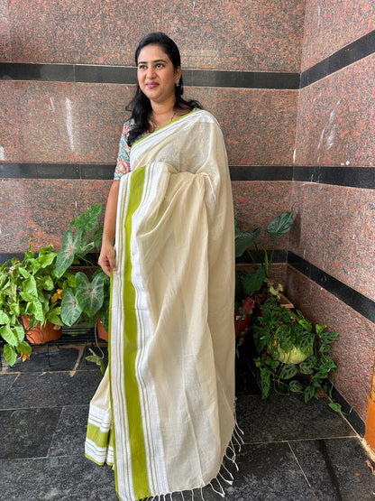 WHITE MERCERISED COTTON SAREE