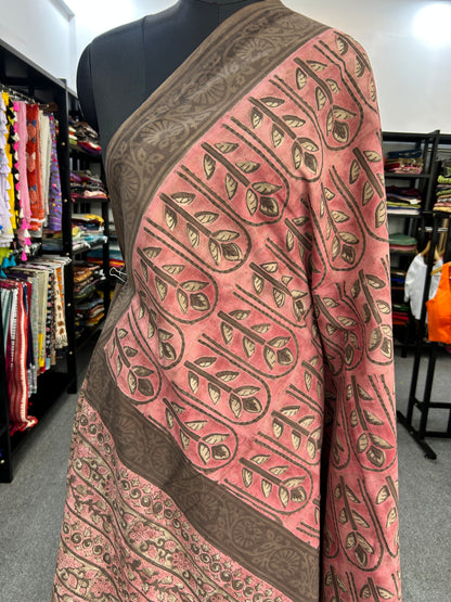 PINK AJRAKH MUL SAREE