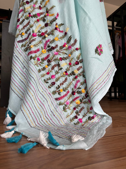 BLUE EMBROIDERED MUL SAREE