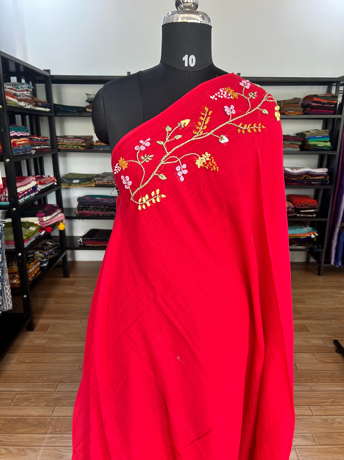 RED KATHA MUL SAREE