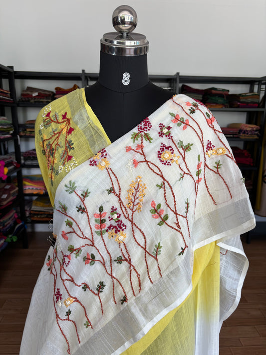 YELLOW LINEN SAREE
