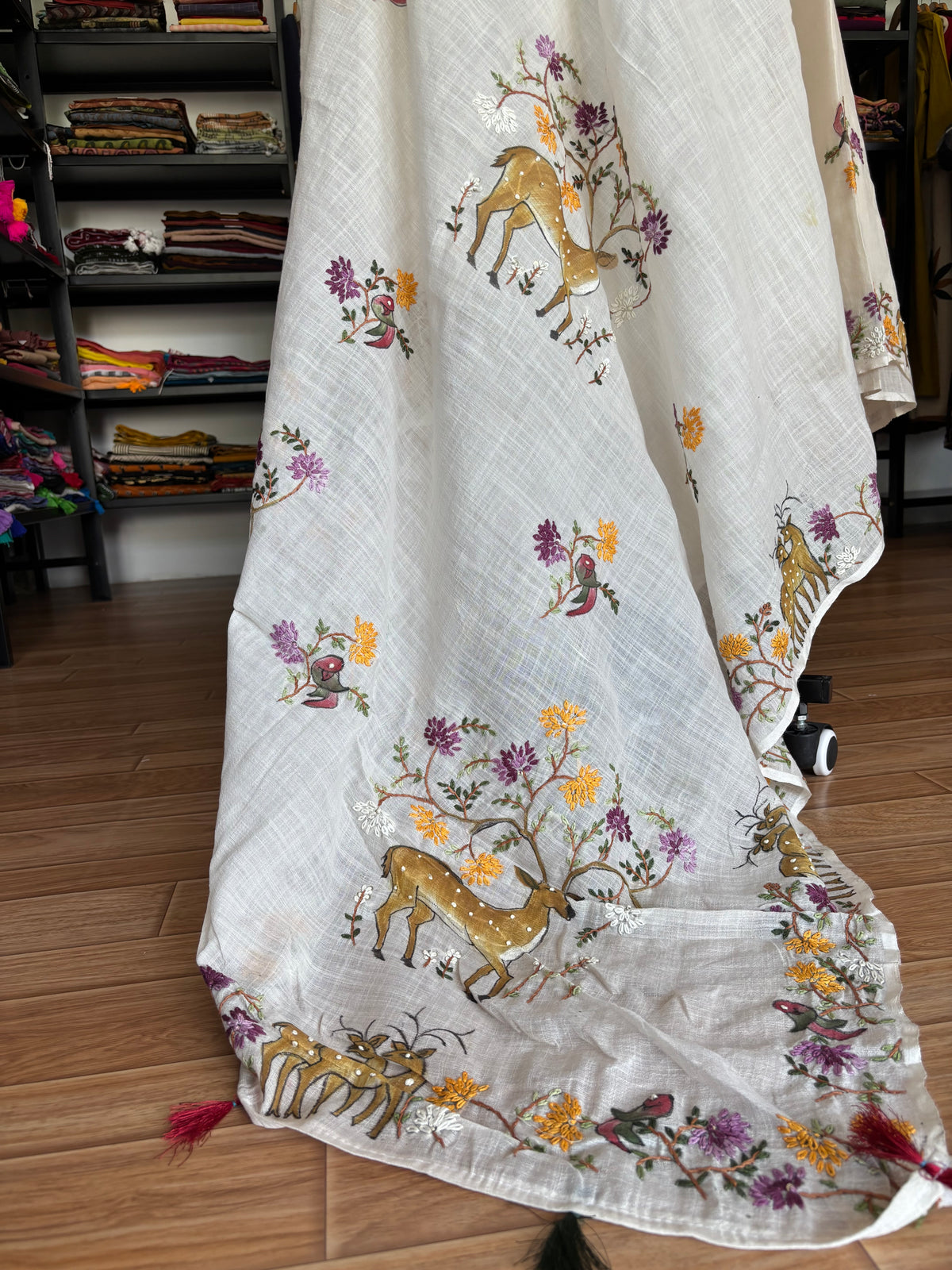 WHITE LINEN SAREE