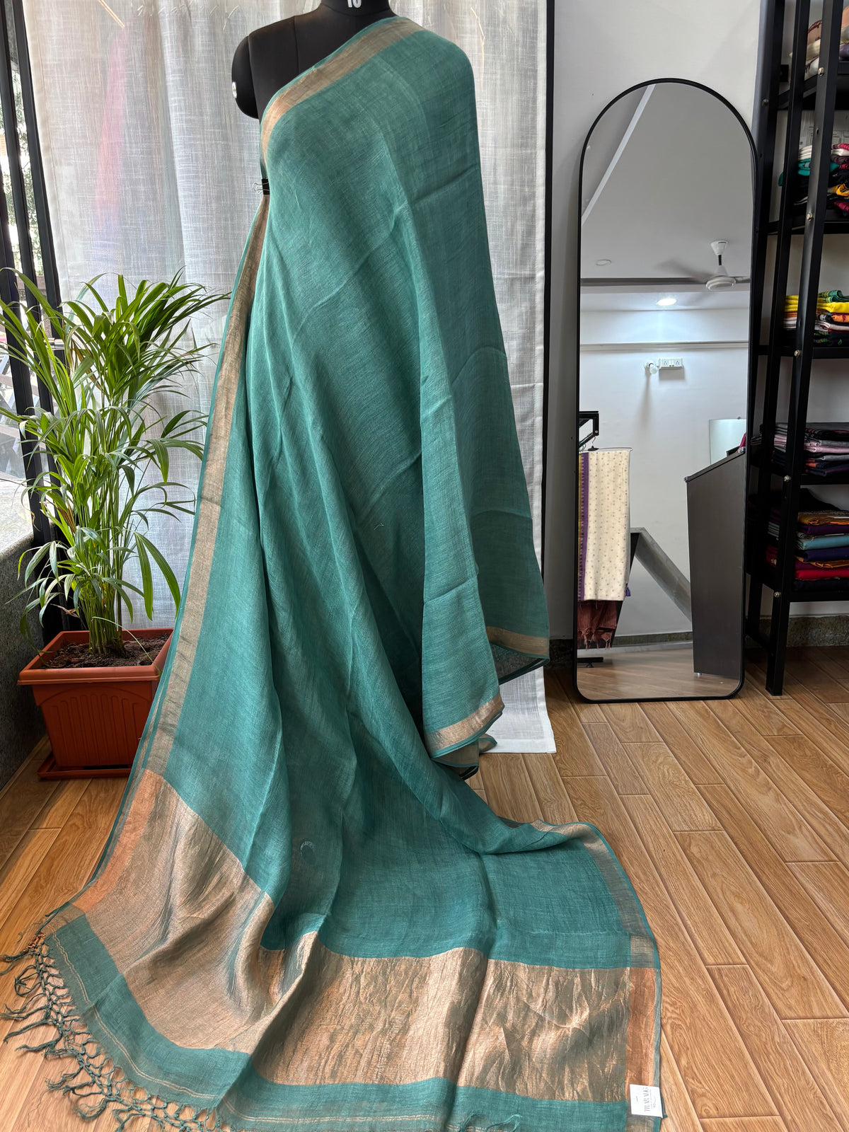 BLUE PURE LINEN SAREE