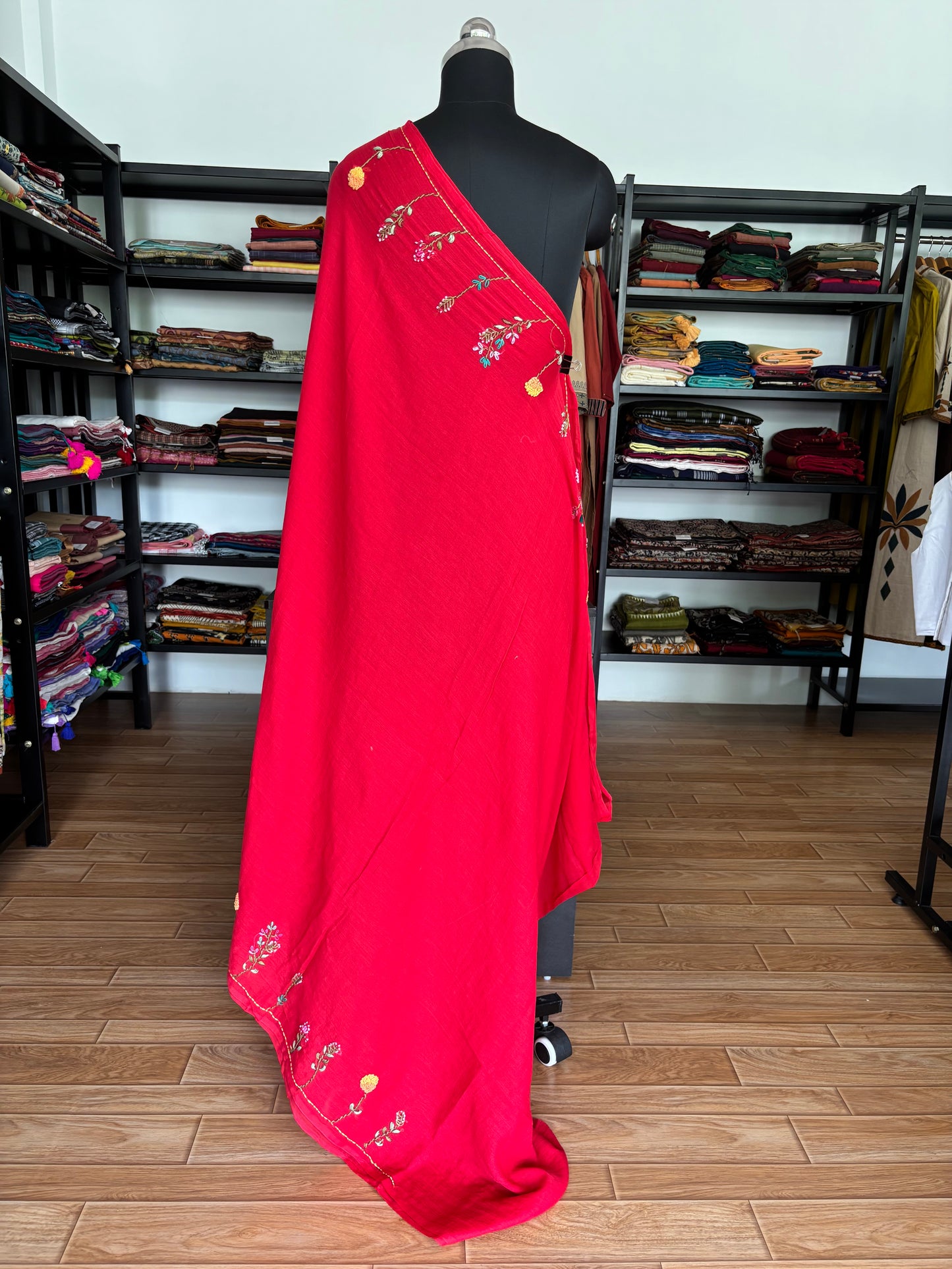 RED EMBROIDERED MUL SAREE