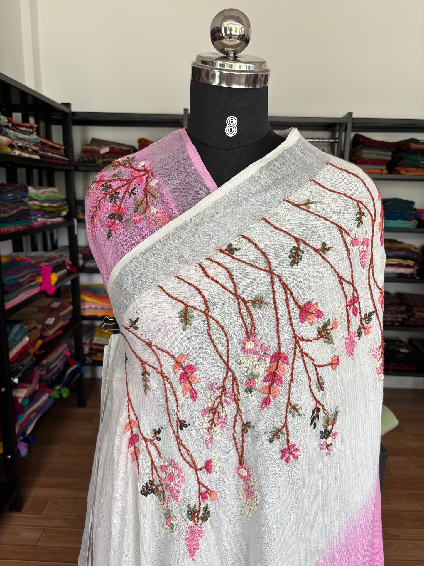 PINK LINEN SAREE