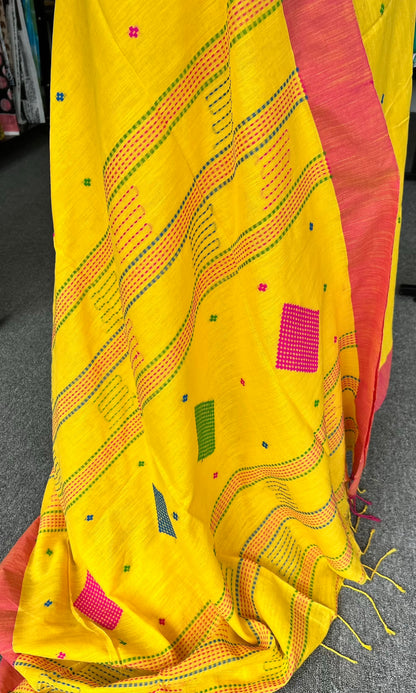 YELLOW KHADI COTTON SAREE