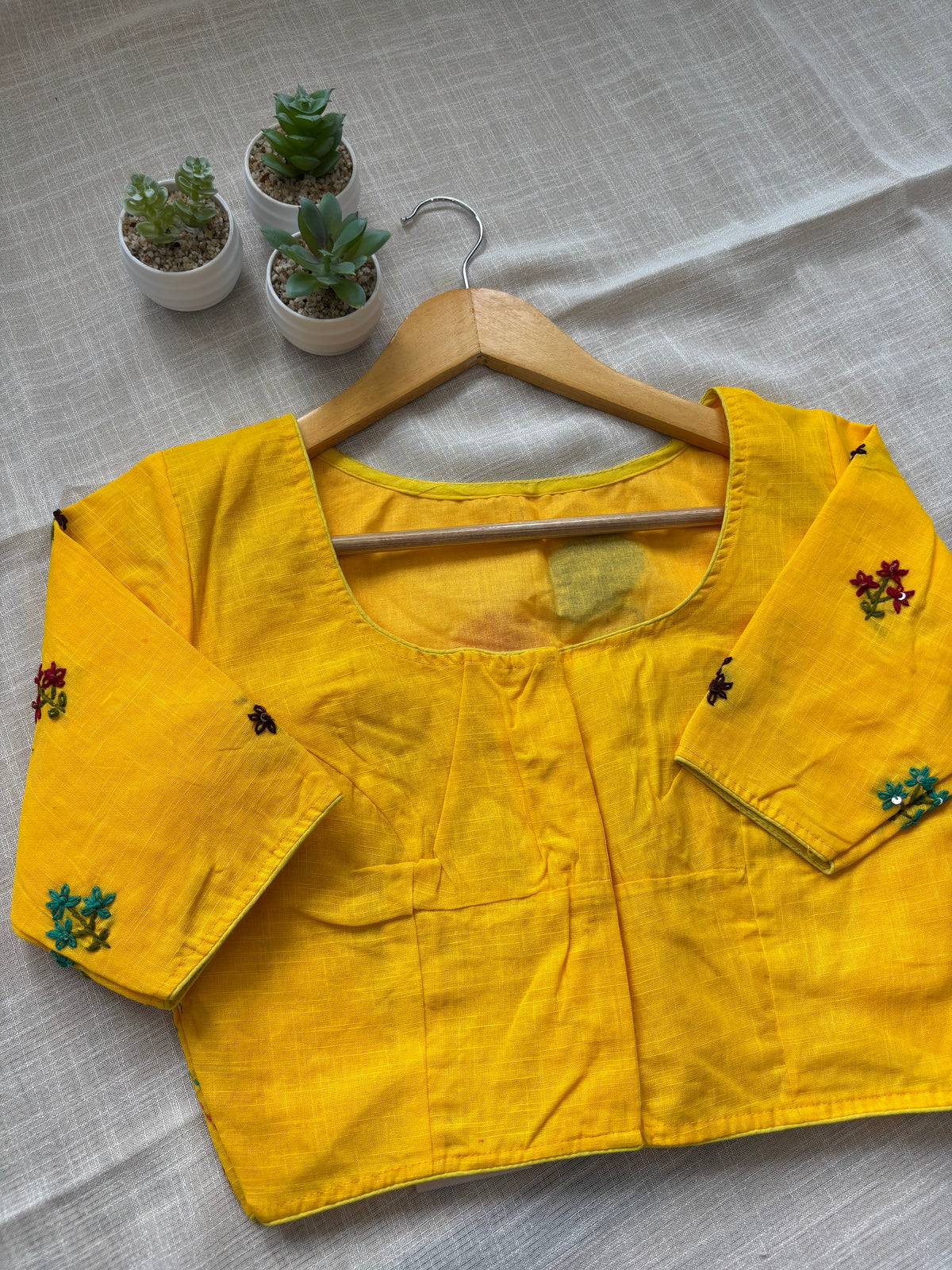YELLOW MBROIDERED  BLOUSE