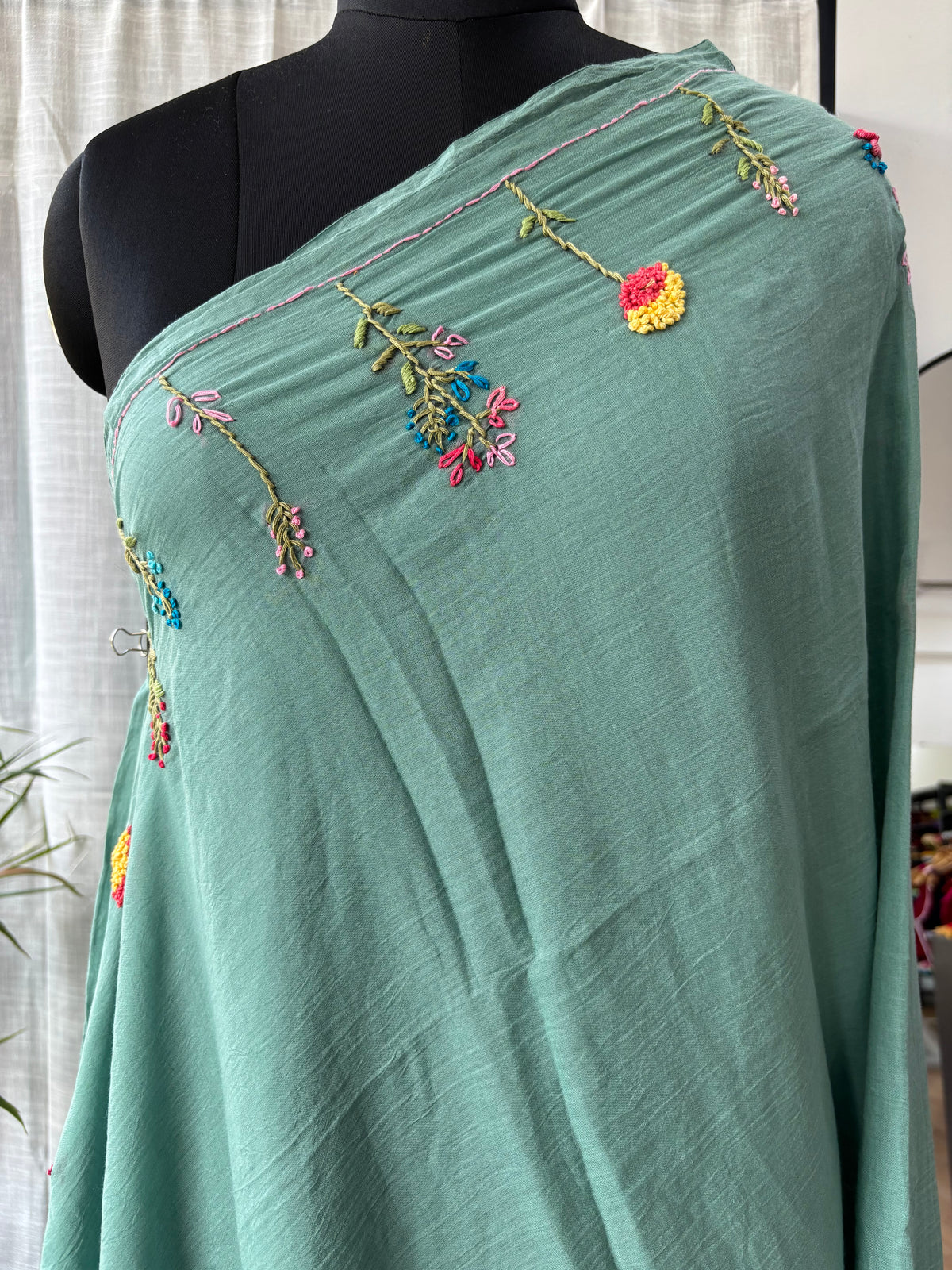 BLUE EMBROIDERED MUL SAREE