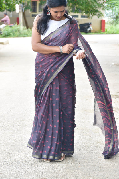 Brown dabu kota saree
