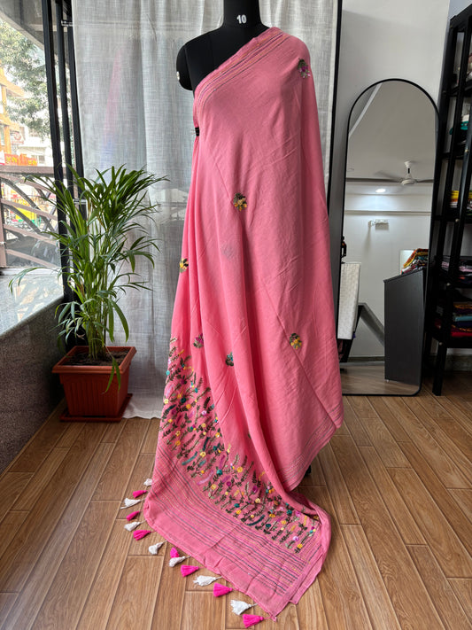 PINK EMBROIDERED MUL SAREE