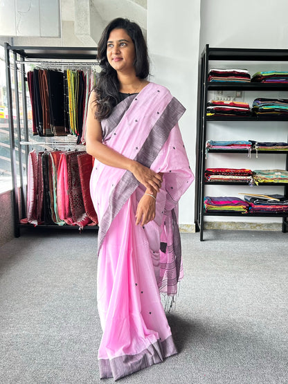 PINK KHADI COTTON SAREE