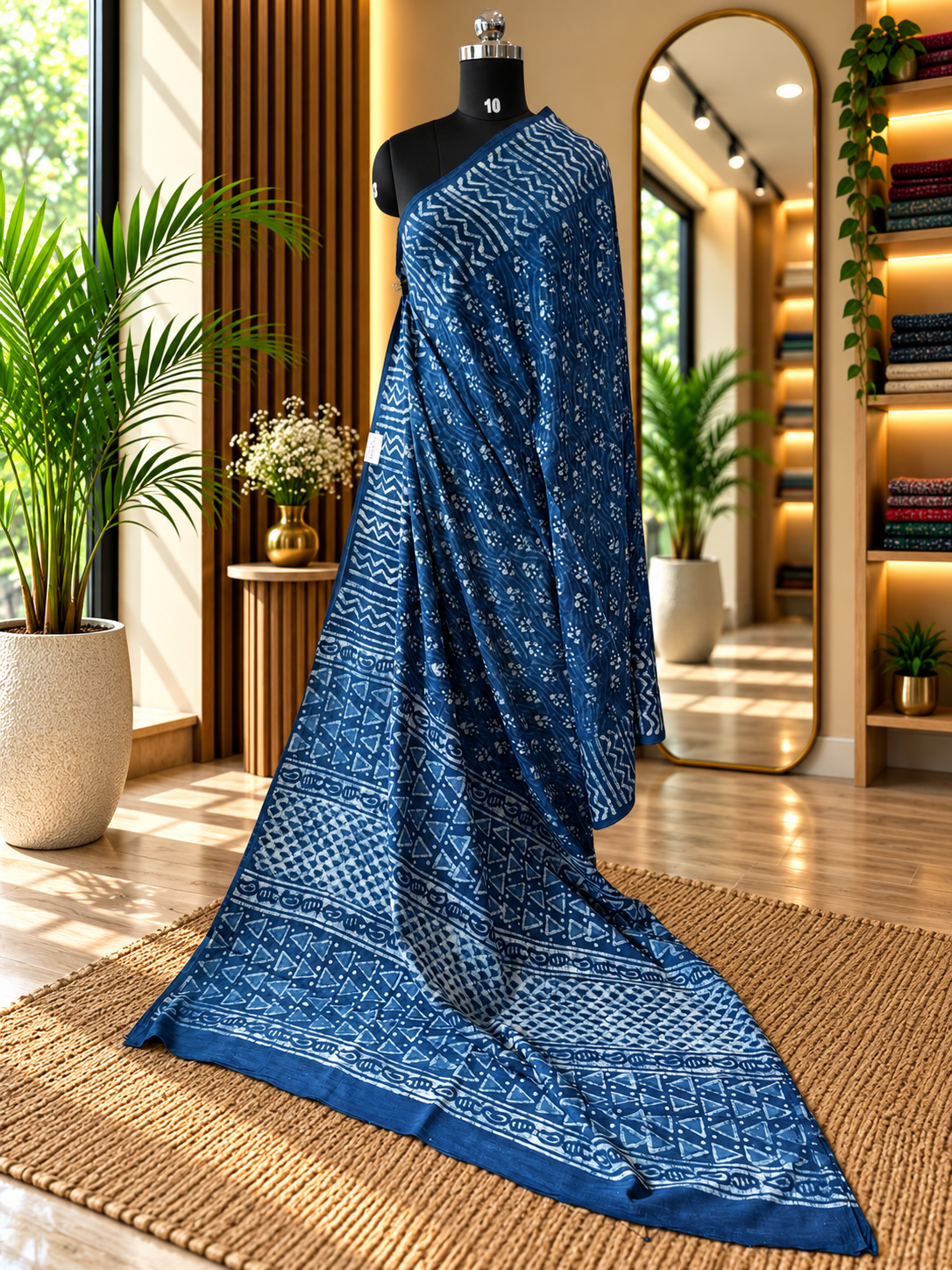 BLUE DABU MUL SAREE