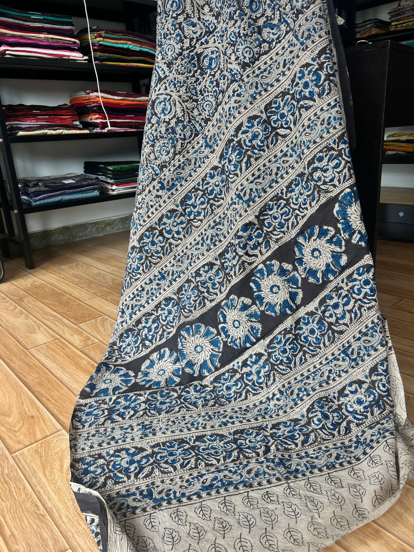 Black kalamkari mul saree