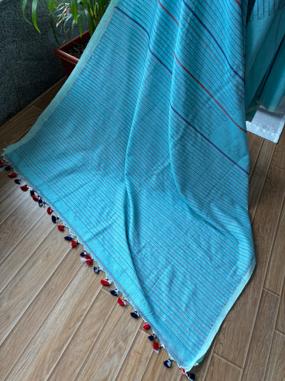 BLUE MERCERISED SAREE