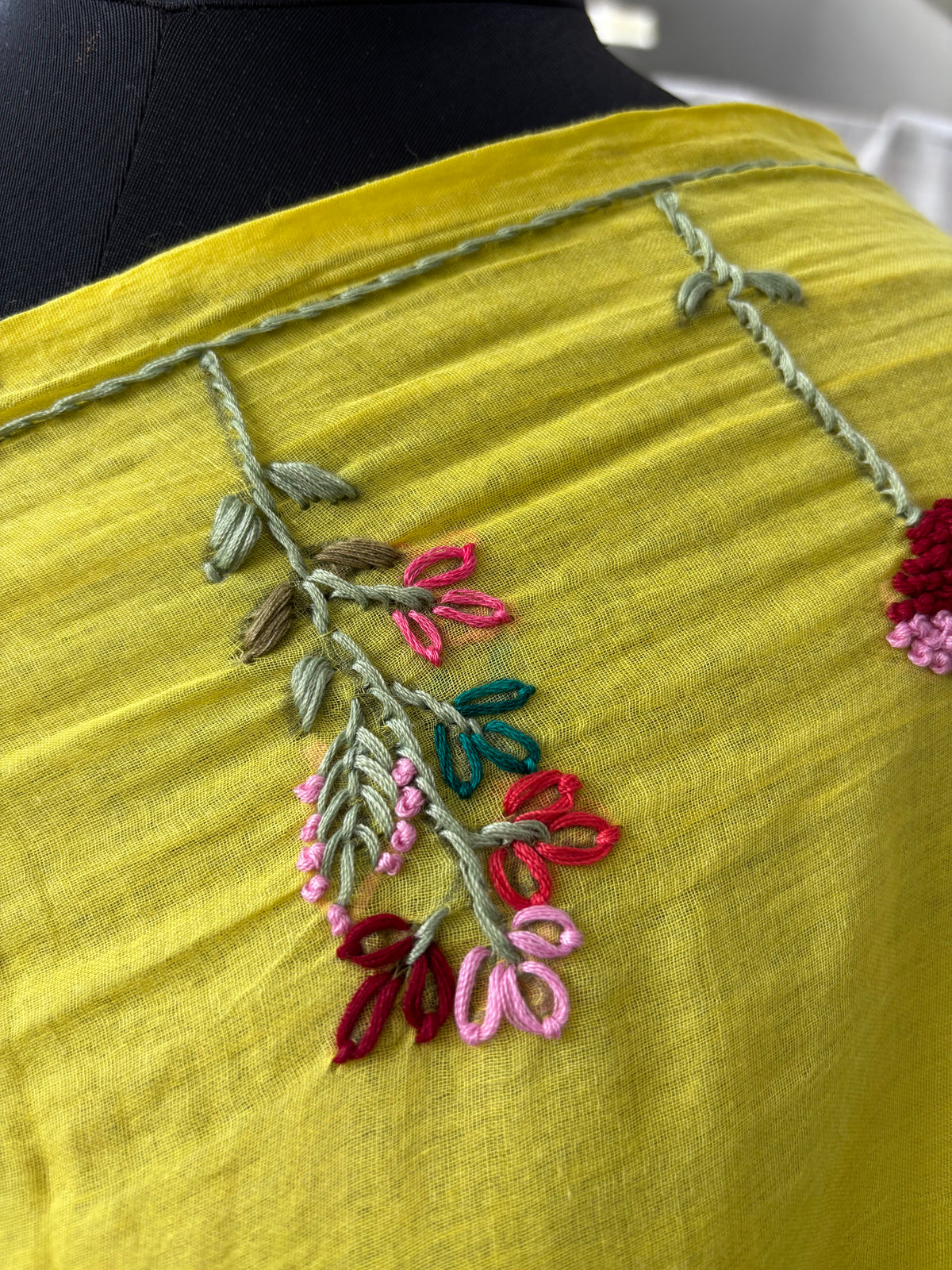 YELLOW EMBROIDERED MUL SAREE