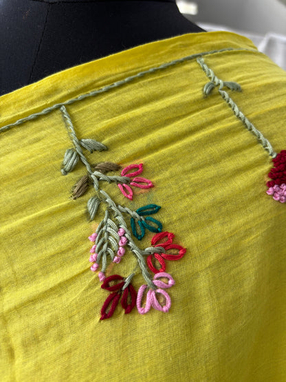YELLOW EMBROIDERED MUL SAREE