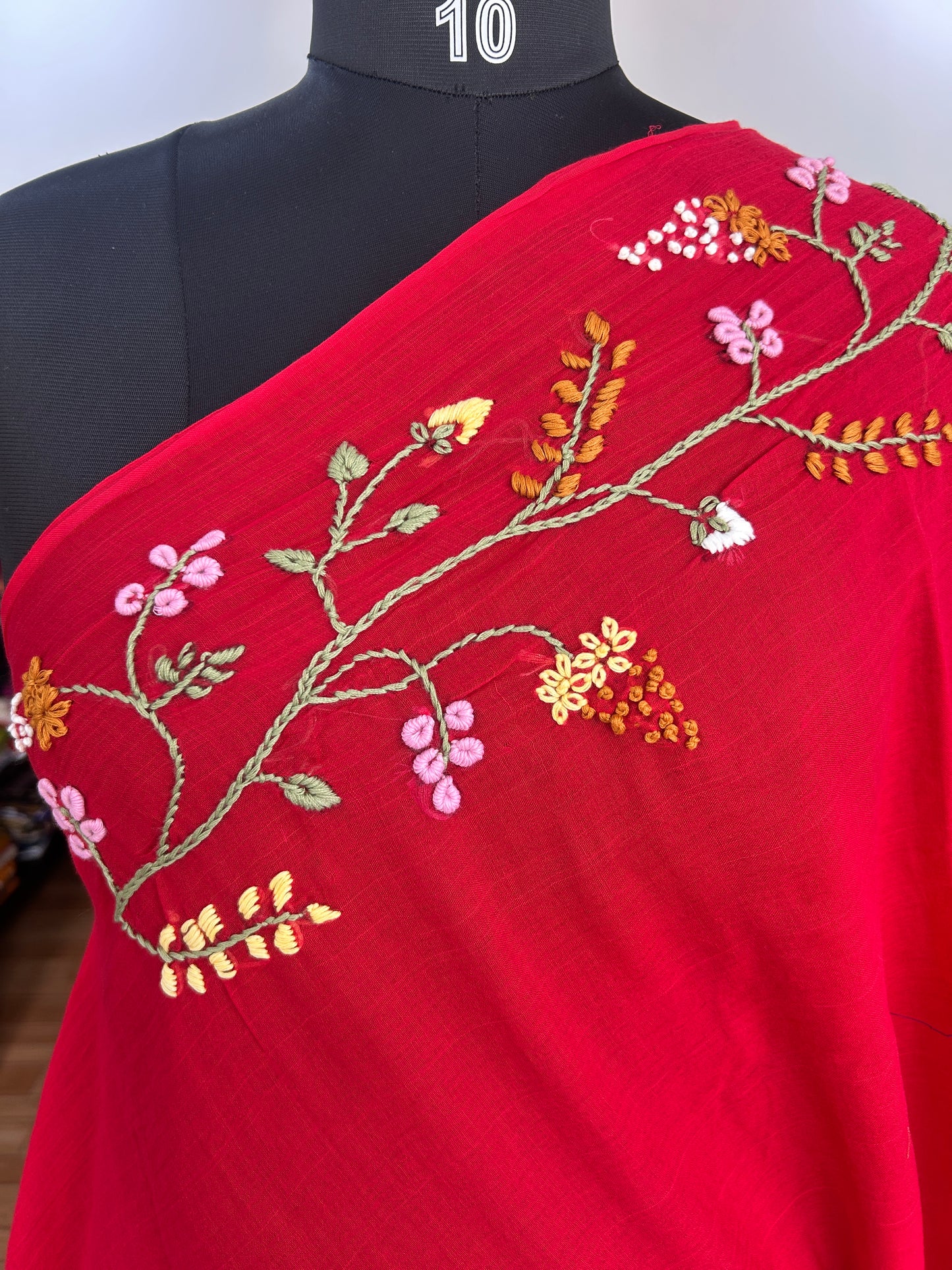 RED KATHA MUL SAREE