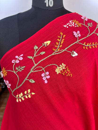 RED KATHA MUL SAREE