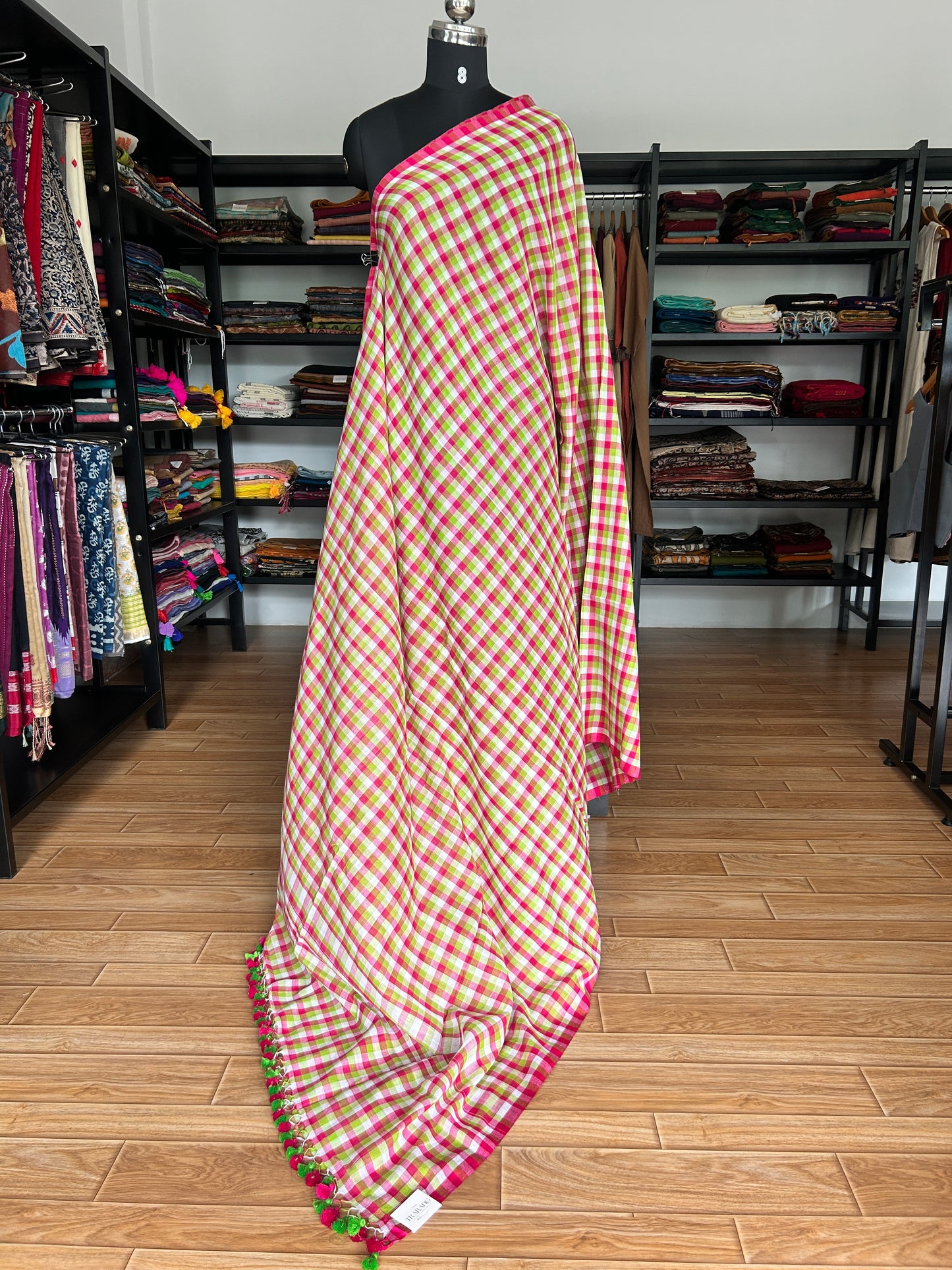 PINK CHECKS  MUL SAREE
