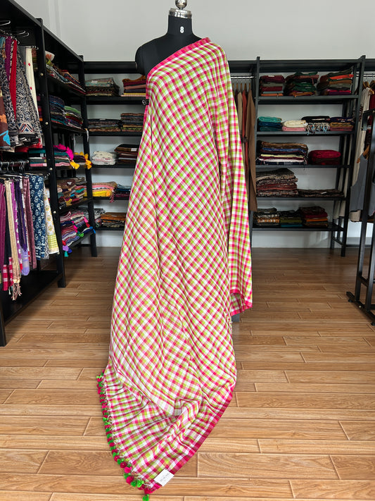 PINK CHECKS  MUL SAREE