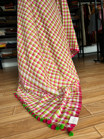 PINK CHECKS  MUL SAREE