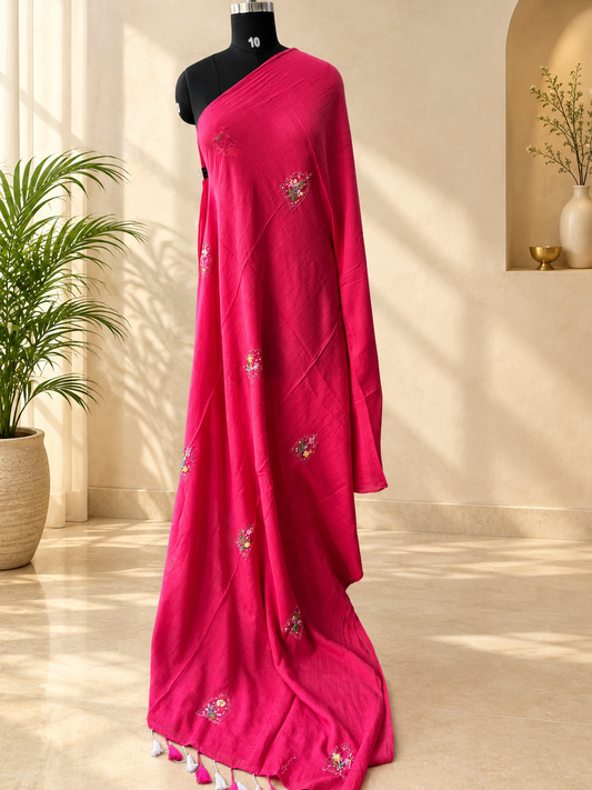 PINK EMBROIDERED MUL SAREE