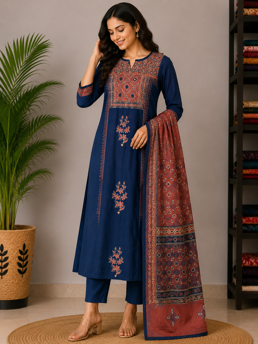 BLUE GAMTHI COTTON SUIT