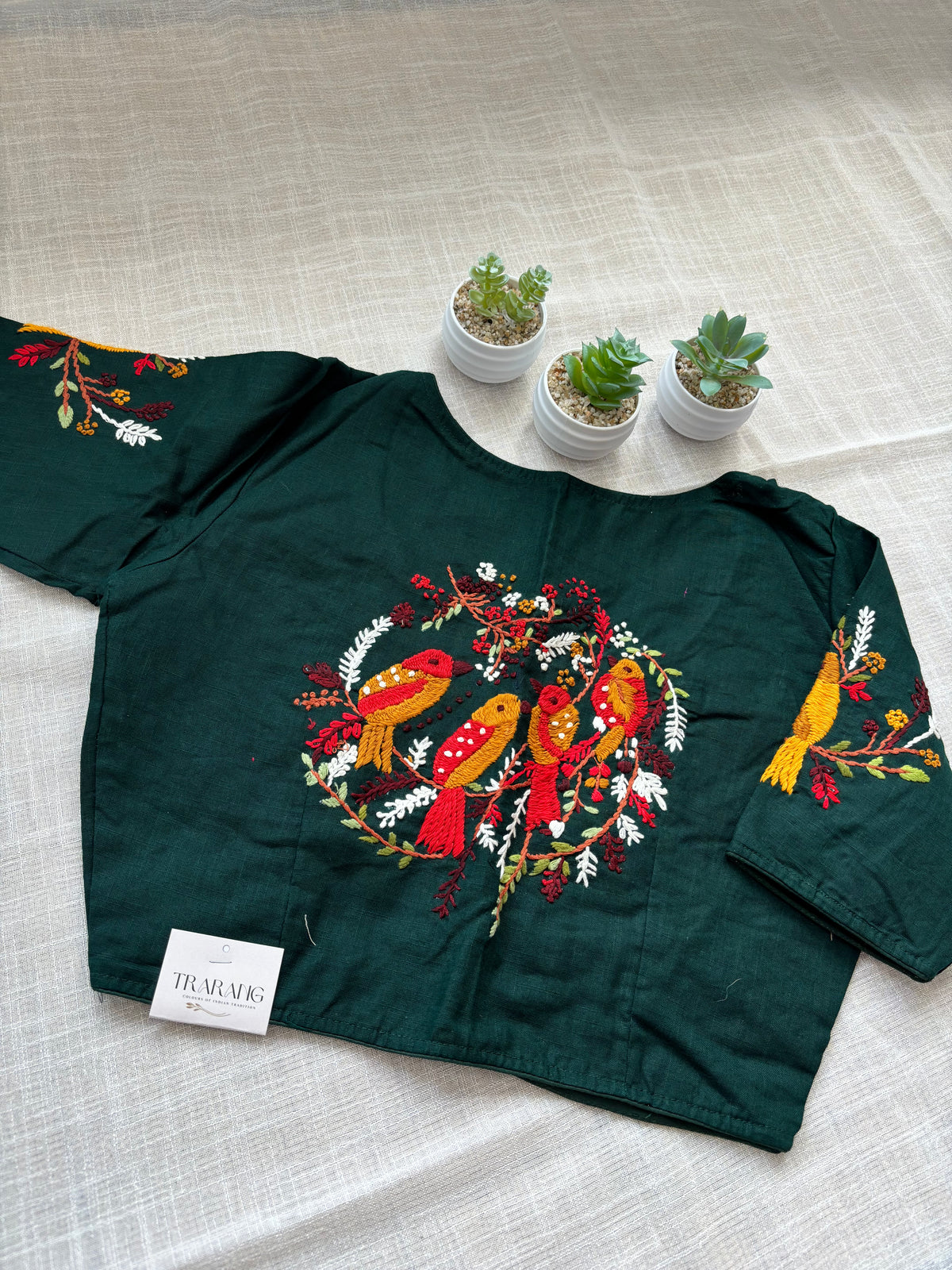 DARK GREEN EMBROIDERED  BLOUSE