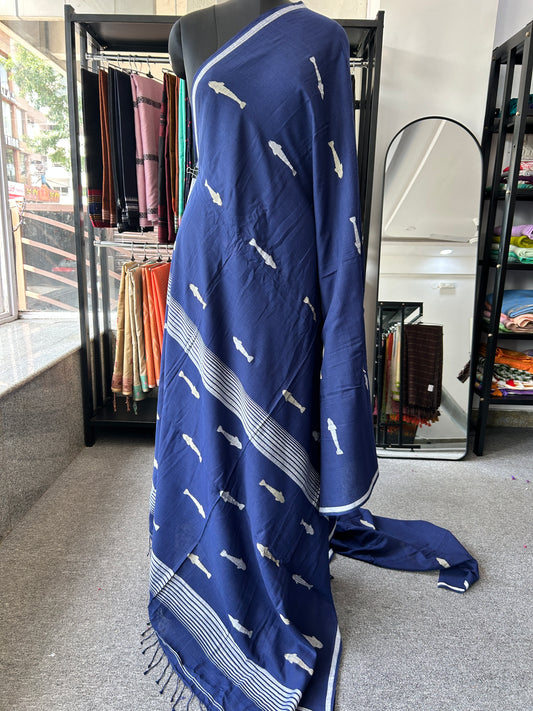 BLUE KHADI JAMDANI SAREE