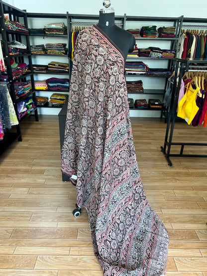 Brown kalamkari mul saree