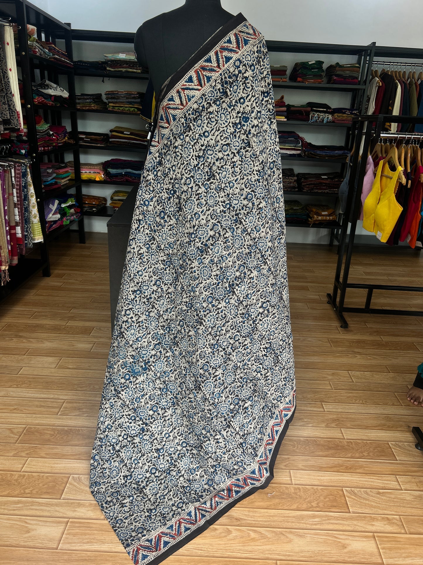 Black kalamkari mul saree