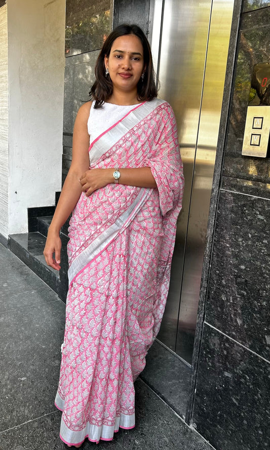 PINK LINEN SAREE