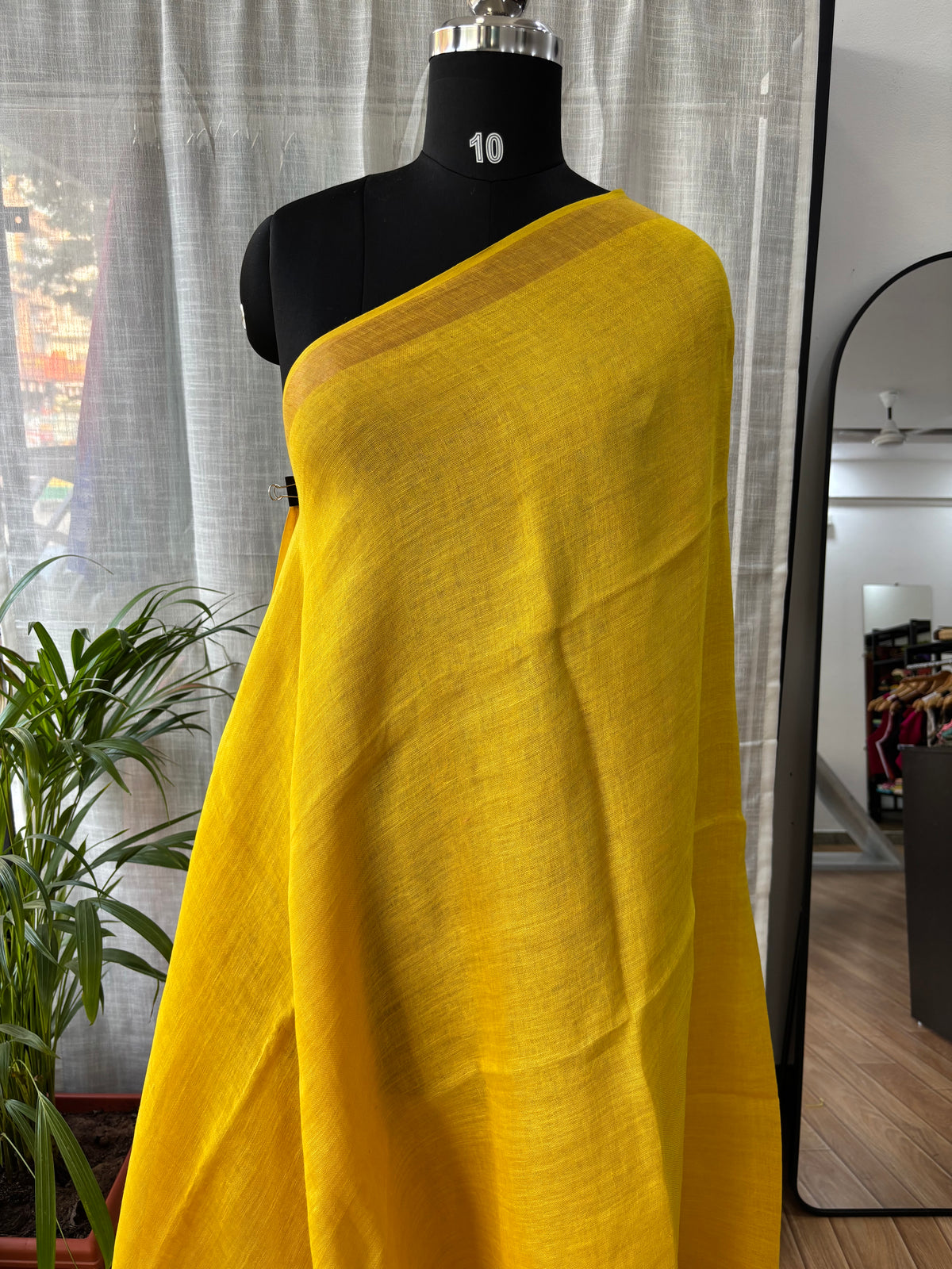 YELLOW PURE LINEN SAREE