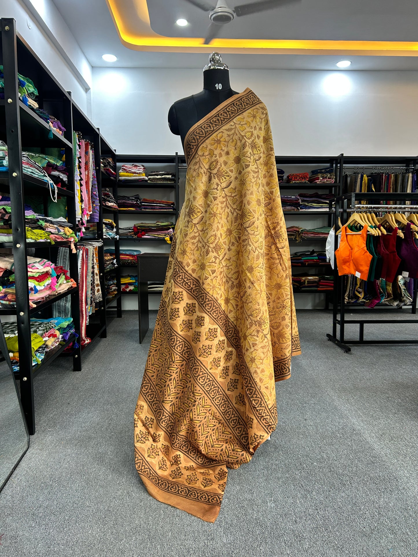 YELLOW AJRAKH MUL SAREE