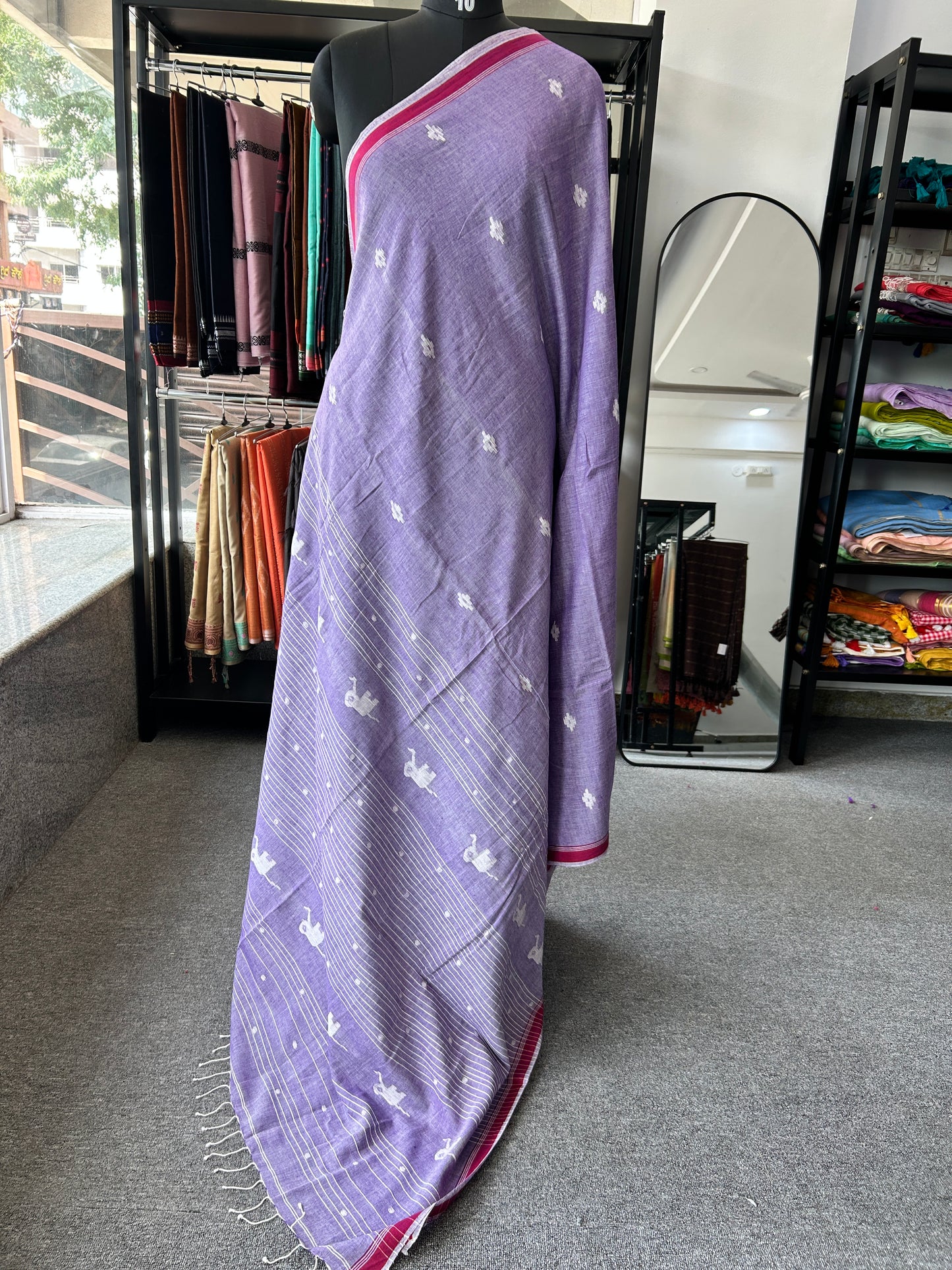 LAVENDER KHADI JAMDANI SAREE
