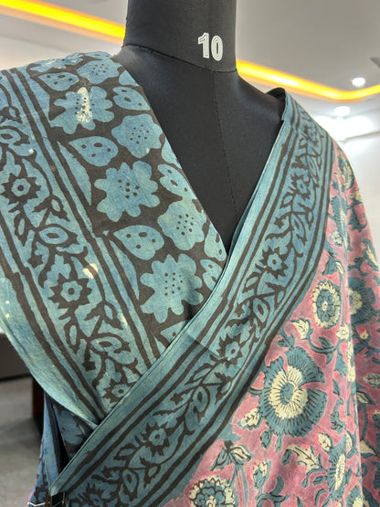 PINK AJRAKH MUL SAREE