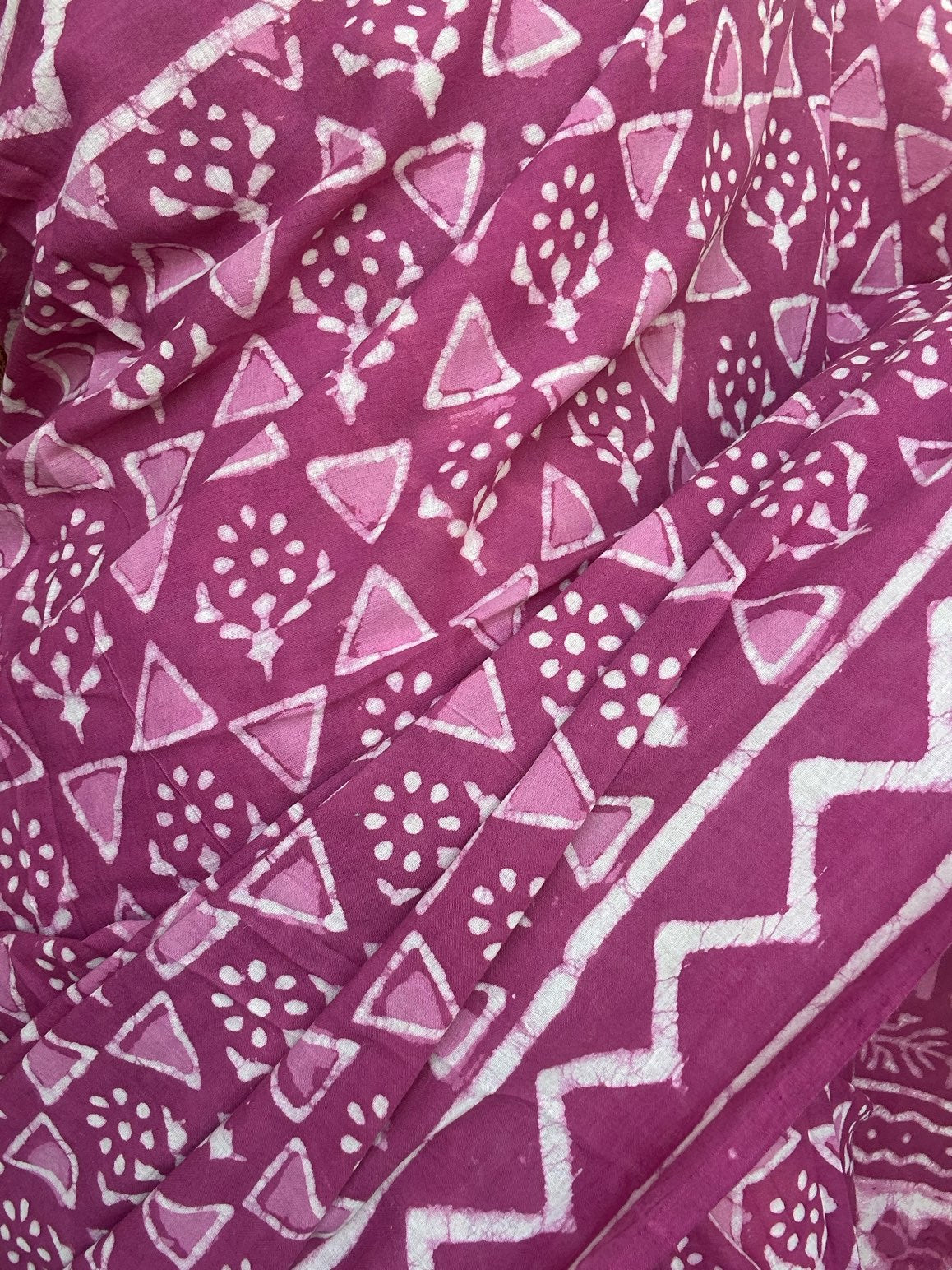 Purple handblock mulmul cotton saree