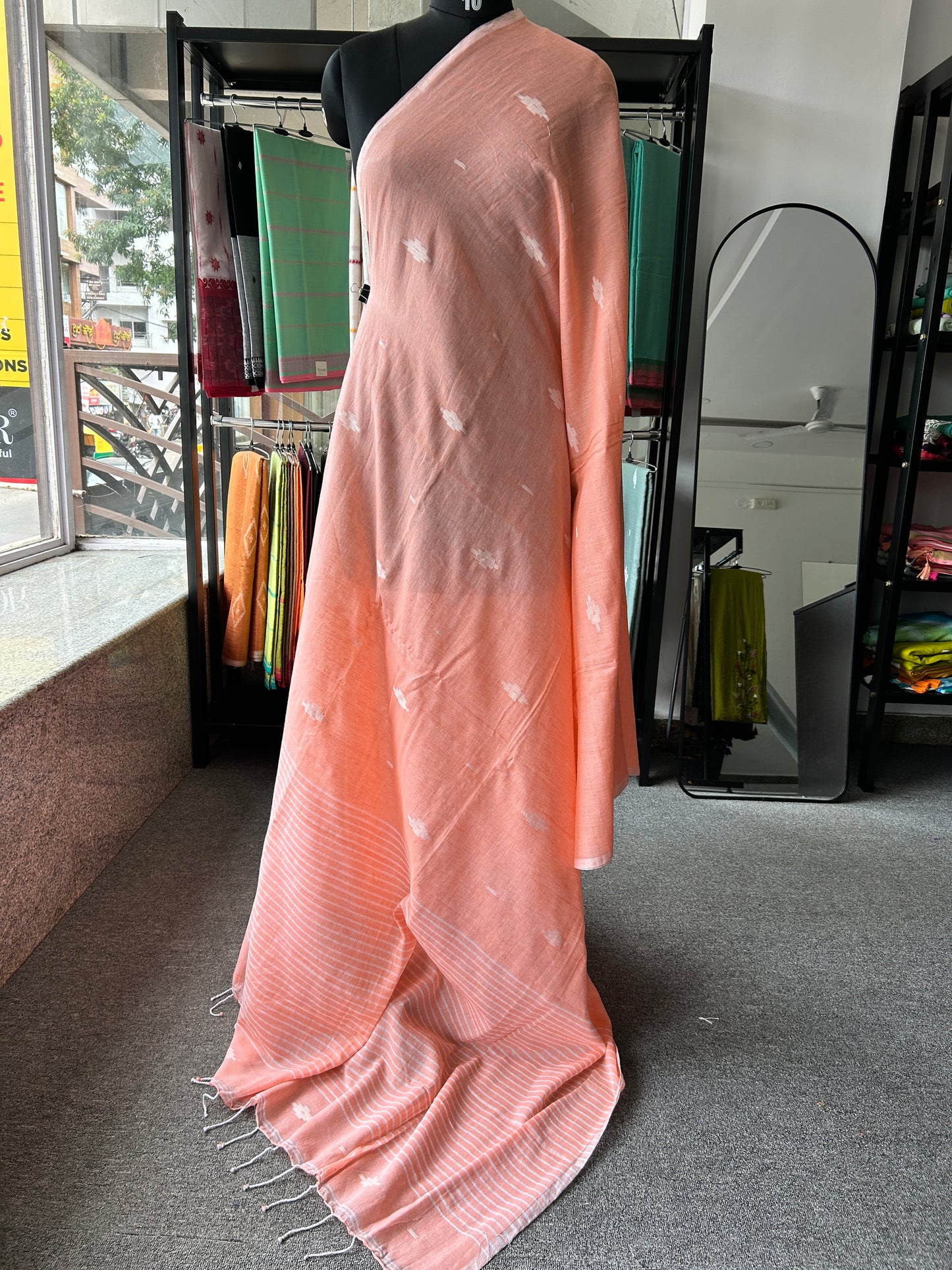 PEACH MUL JAMDANI SAREE