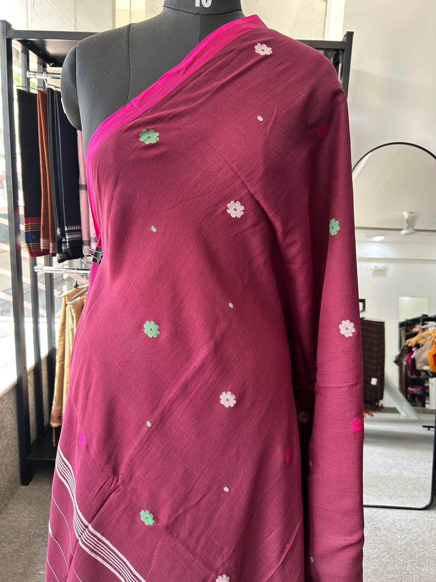WINE KHADI JAMDANI SAREE