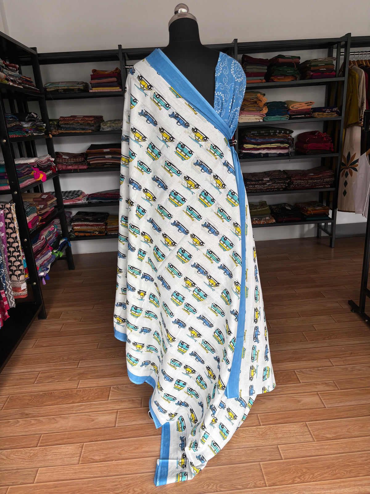 BLUE QUIRKY MUL SAREE