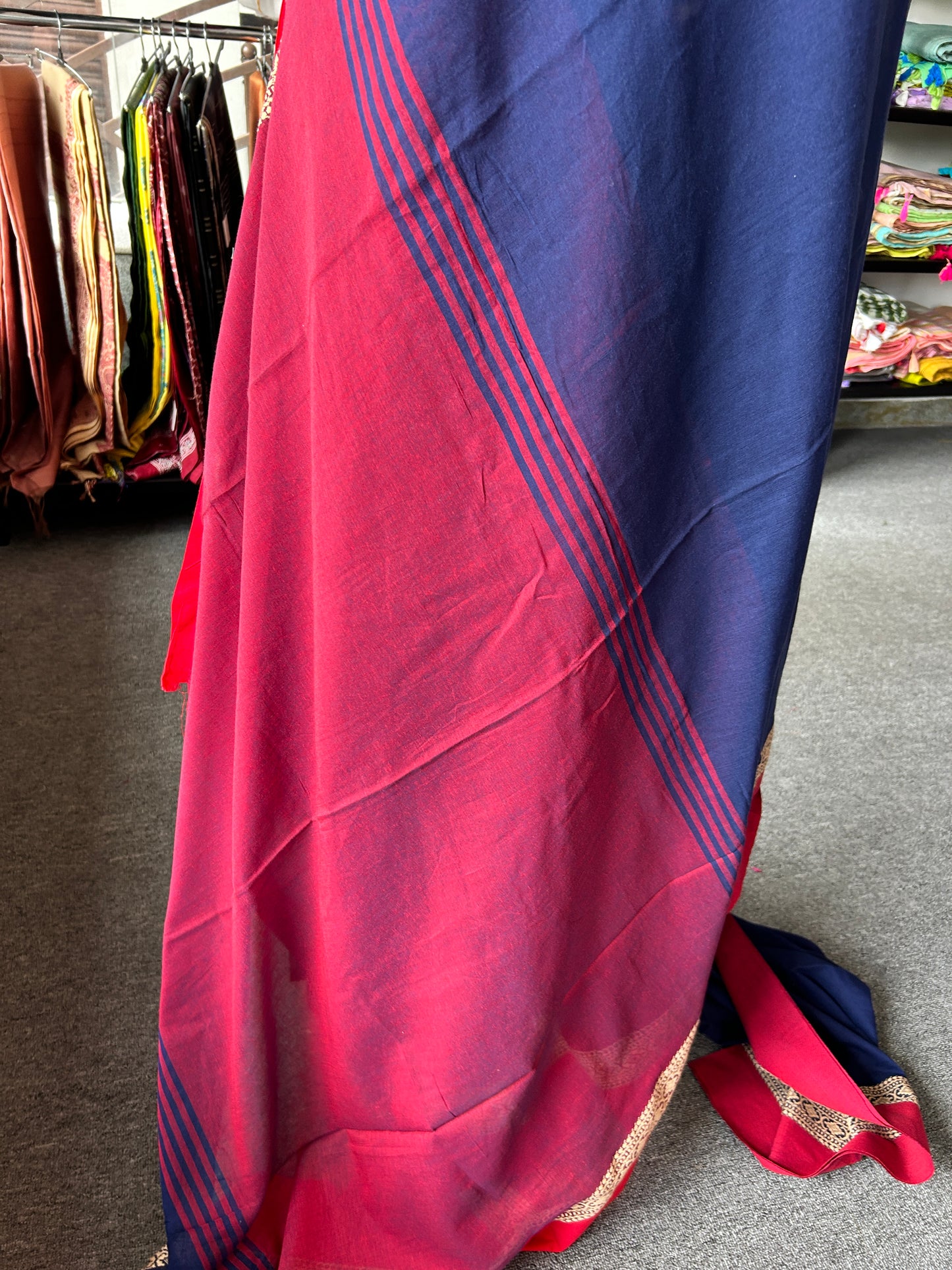 BLUE MERCERISED COTTON SAREE
