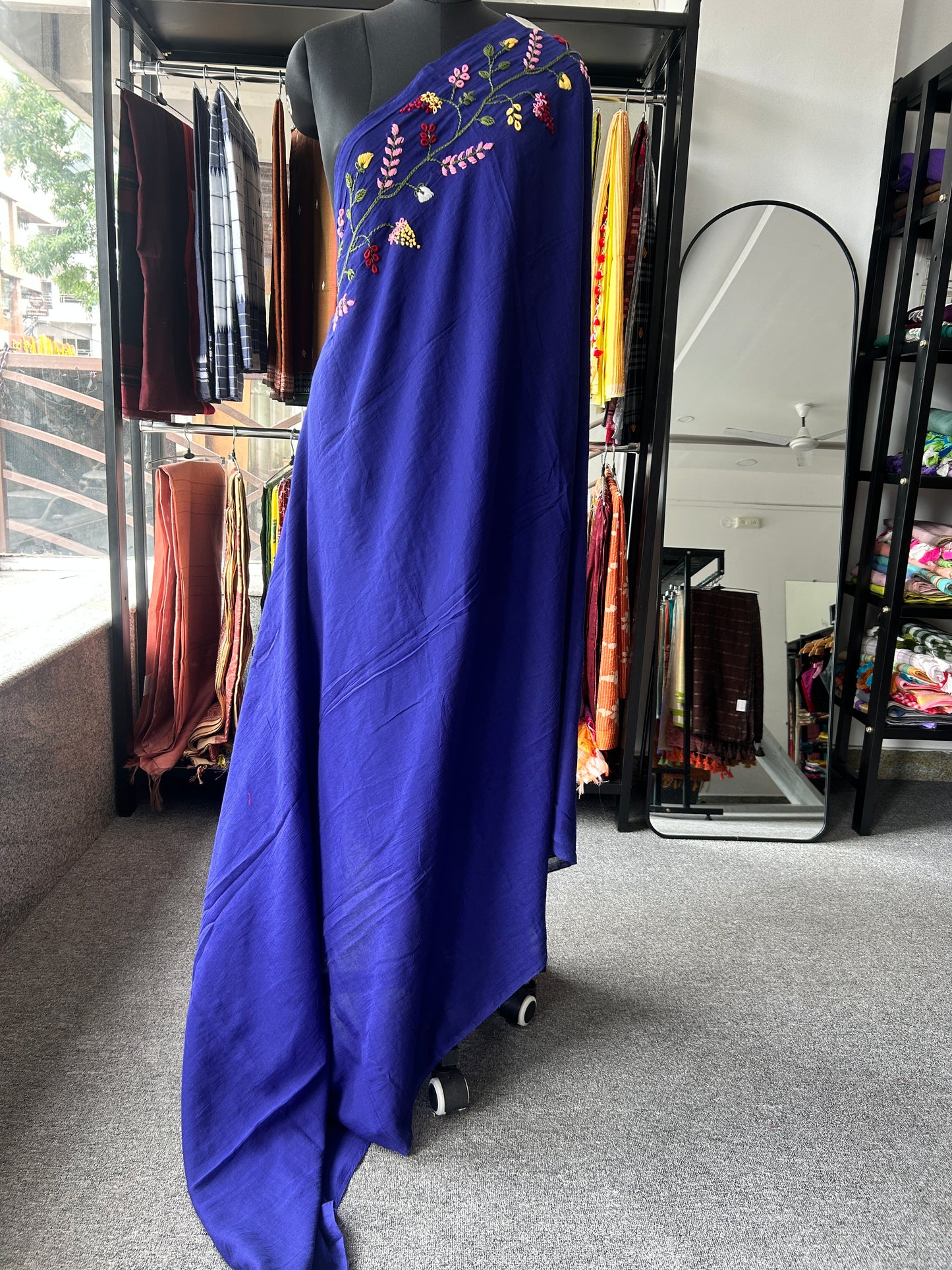 BLUE KATHA MUL SAREE