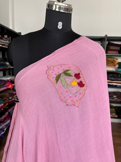 PINK EMBROIDERED MUL SAREE