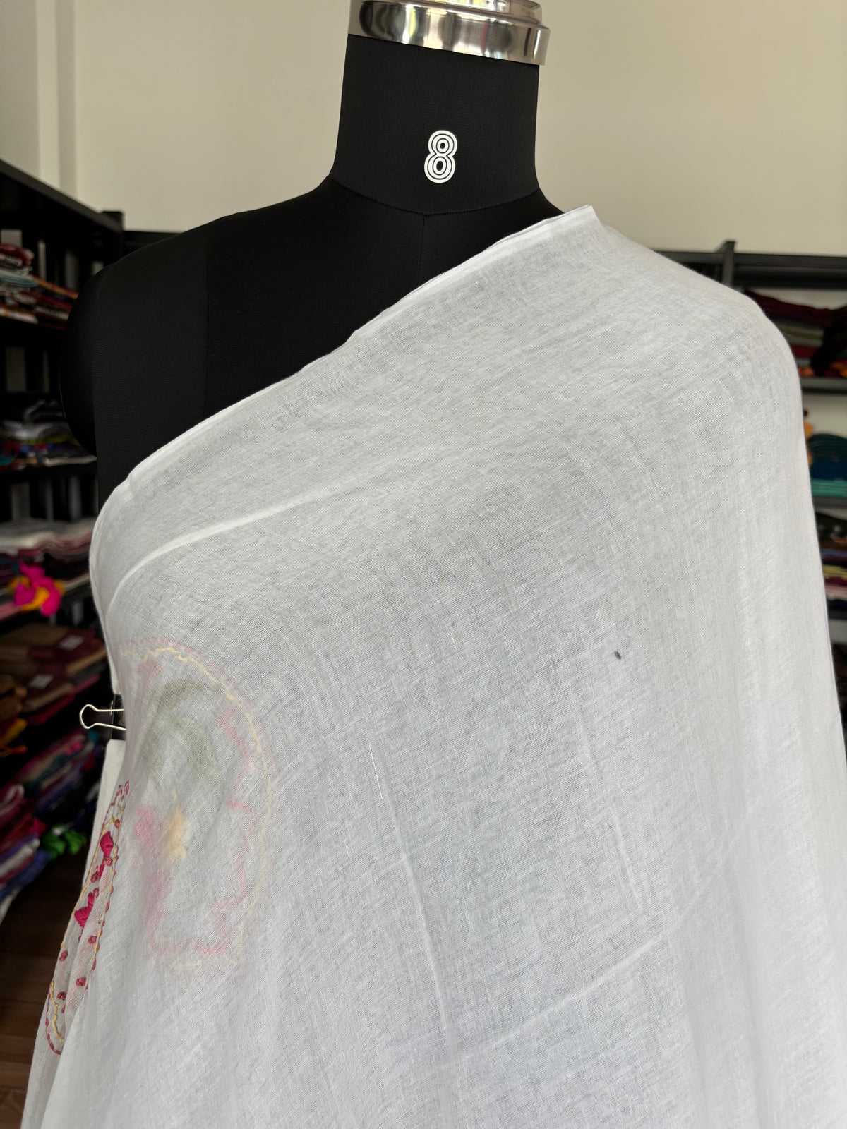 WHITE EMBROIDERED MUL SAREE