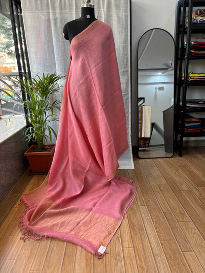 PINK PURE LINEN SAREE