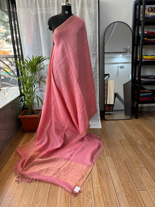 PINK PURE LINEN SAREE