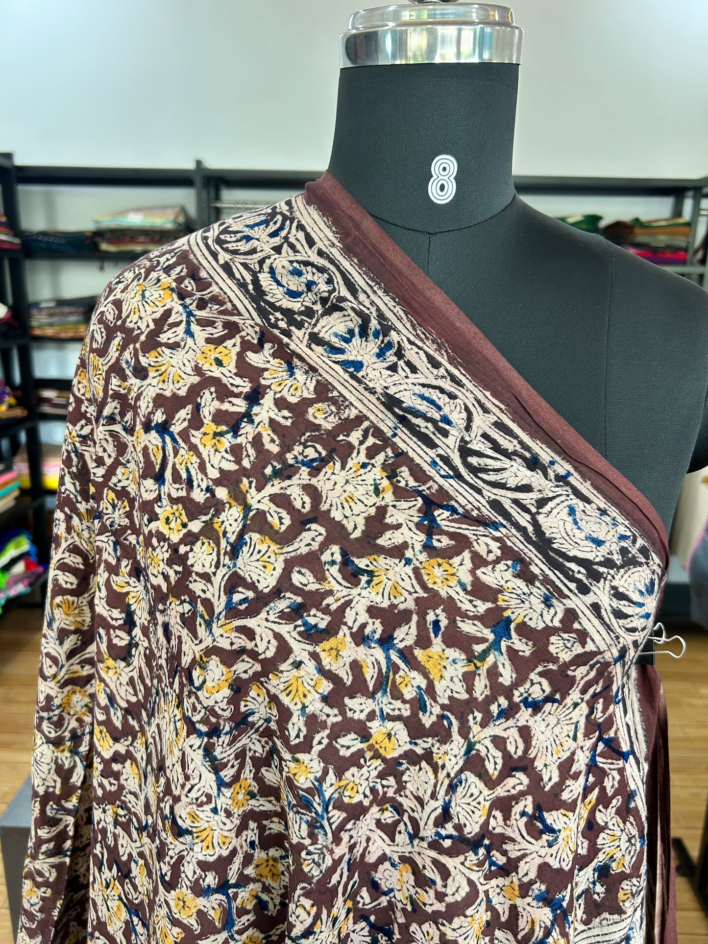 Brown kalamkari mul saree