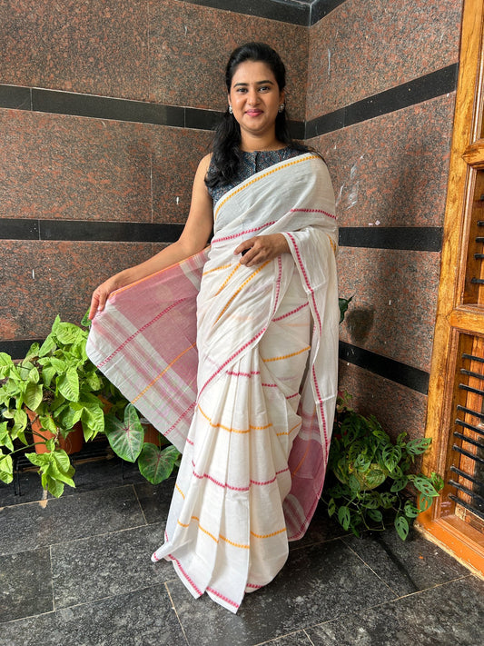 WHITE DHANIAKHALI SAREE