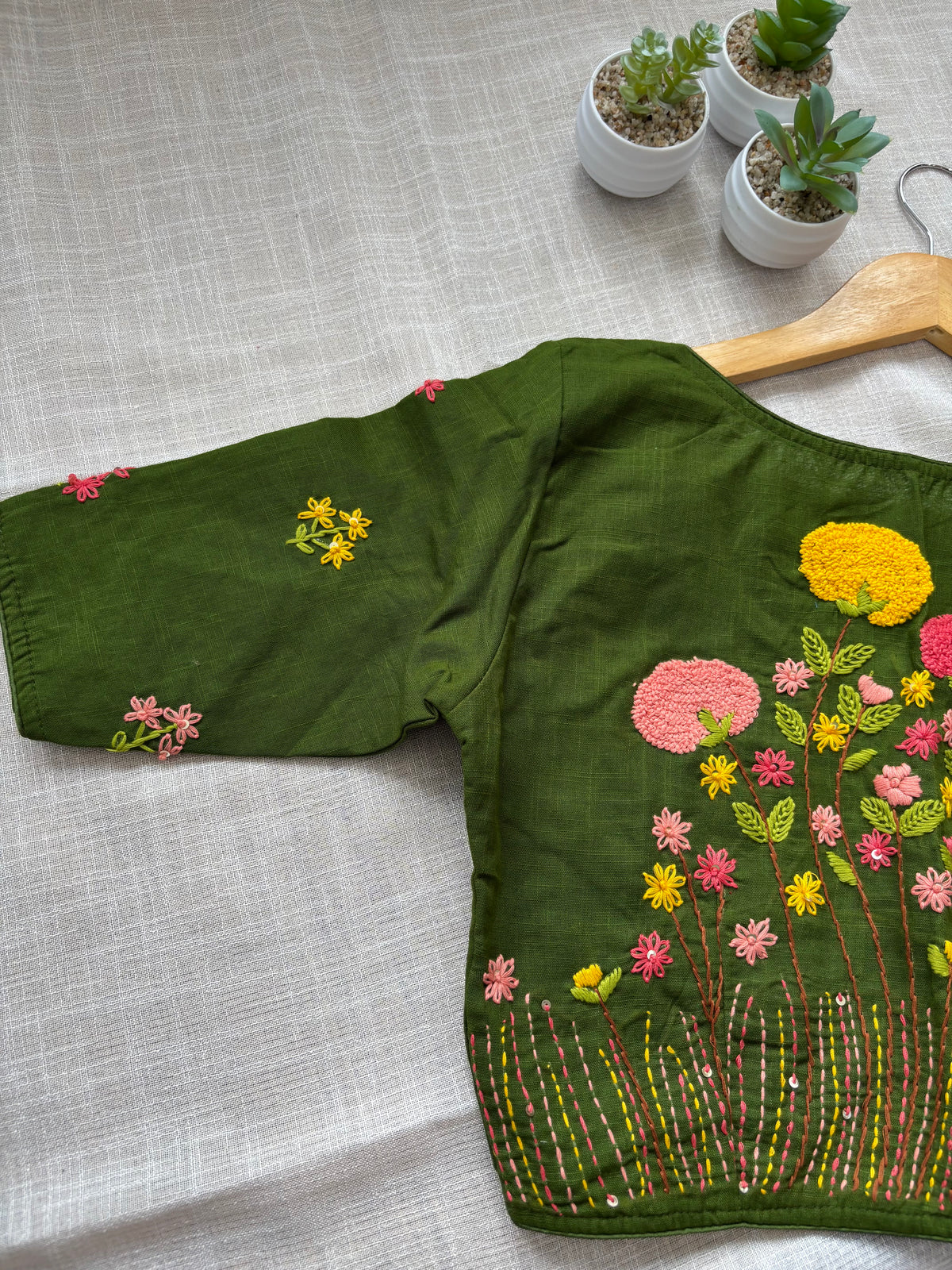 GREEN MBROIDERED  BLOUSE
