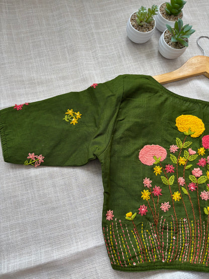 GREEN MBROIDERED  BLOUSE